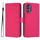 For Motorola Moto G62 5G Global Skin Feel Solid Color Leather Phone Case with Lanyard(Rose Red) - 2
