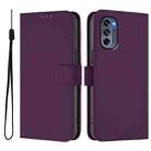 For Motorola Moto G62 5G Global Skin Feel Solid Color Leather Phone Case with Lanyard(Violet) - 2