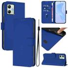 For Motorola Moto G64 India Skin Feel Solid Color Leather Phone Case with Lanyard(Dark Blue) - 1