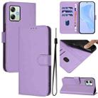 For Motorola Moto G64 India Skin Feel Solid Color Leather Phone Case with Lanyard(Lavender Purple) - 1