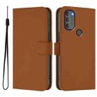 For Motorola Moto G71 5G Skin Feel Solid Color Leather Phone Case with Lanyard(Brown) - 2