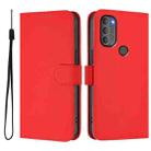 For Motorola Moto G71 5G Skin Feel Solid Color Leather Phone Case with Lanyard(Red) - 2