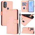 For Motorola Moto G71 5G Skin Feel Solid Color Leather Phone Case with Lanyard(Pink) - 1