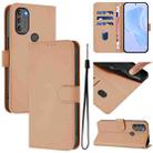 For Motorola Moto G71 5G Skin Feel Solid Color Leather Phone Case with Lanyard(Nude) - 1