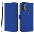 For Motorola Moto G71 5G Skin Feel Solid Color Leather Phone Case with Lanyard(Dark Blue) - 2