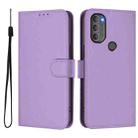 For Motorola Moto G71 5G Skin Feel Solid Color Leather Phone Case with Lanyard(Lavender Purple) - 2