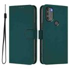 For Motorola Moto G71 5G Skin Feel Solid Color Leather Phone Case with Lanyard(Dark Green) - 2