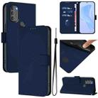 For Motorola Moto G71 5G Skin Feel Solid Color Leather Phone Case with Lanyard(Navy Blue) - 1