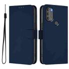 For Motorola Moto G71 5G Skin Feel Solid Color Leather Phone Case with Lanyard(Navy Blue) - 2