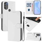 For Motorola Moto G71 5G Skin Feel Solid Color Leather Phone Case with Lanyard(White) - 1