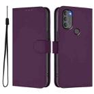 For Motorola Moto G71 5G Skin Feel Solid Color Leather Phone Case with Lanyard(Violet) - 2