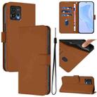 For Motorola Moto G72 Skin Feel Solid Color Leather Phone Case with Lanyard(Brown) - 1