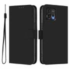 For Motorola Moto G72 Skin Feel Solid Color Leather Phone Case with Lanyard(Black) - 2