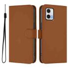 For Motorola Moto G73 5G Skin Feel Solid Color Leather Phone Case with Lanyard(Brown) - 2