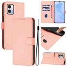 For Motorola Moto G73 5G Skin Feel Solid Color Leather Phone Case with Lanyard(Pink) - 1