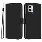 For Motorola Moto G73 5G Skin Feel Solid Color Leather Phone Case with Lanyard(Black) - 2