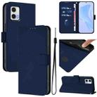 For Motorola Moto G73 5G Skin Feel Solid Color Leather Phone Case with Lanyard(Navy Blue) - 1