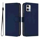 For Motorola Moto G73 5G Skin Feel Solid Color Leather Phone Case with Lanyard(Navy Blue) - 2