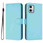 For Motorola Moto G73 5G Skin Feel Solid Color Leather Phone Case with Lanyard(Sky Blue) - 2