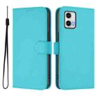 For Motorola Moto G73 5G Skin Feel Solid Color Leather Phone Case with Lanyard(Lake Blue) - 2