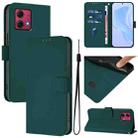 For Motorola Moto G84 5G Skin Feel Solid Color Leather Phone Case with Lanyard(Dark Green) - 1