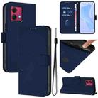 For Motorola Moto G84 5G Skin Feel Solid Color Leather Phone Case with Lanyard(Navy Blue) - 1