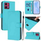 For Motorola Moto G84 5G Skin Feel Solid Color Leather Phone Case with Lanyard(Lake Blue) - 1