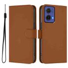 For Motorola Moto G85 5G Skin Feel Solid Color Leather Phone Case with Lanyard(Brown) - 2