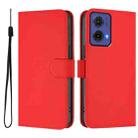 For Motorola Moto G85 5G Skin Feel Solid Color Leather Phone Case with Lanyard(Red) - 2