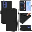 For Motorola Moto G85 5G Skin Feel Solid Color Leather Phone Case with Lanyard(Black) - 1