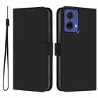 For Motorola Moto G85 5G Skin Feel Solid Color Leather Phone Case with Lanyard(Black) - 2