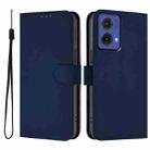 For Motorola Moto G85 5G Skin Feel Solid Color Leather Phone Case with Lanyard(Navy Blue) - 2