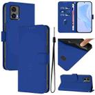 For Motorola Edge 30 Neo Skin Feel Solid Color Leather Phone Case with Lanyard(Dark Blue) - 1