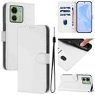 For Motorola Edge 40 5G Global Skin Feel Solid Color Leather Phone Case with Lanyard(White) - 1