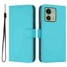 For Motorola Edge 40 5G Global Skin Feel Solid Color Leather Phone Case with Lanyard(Lake Blue) - 2