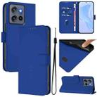 For Motorola Edge 50 Neo Skin Feel Solid Color Leather Phone Case with Lanyard(Dark Blue) - 1