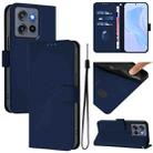 For Motorola Edge 50 Neo Skin Feel Solid Color Leather Phone Case with Lanyard(Navy Blue) - 1