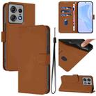 For Motorola Edge 50 Pro Skin Feel Solid Color Leather Phone Case with Lanyard(Brown) - 1