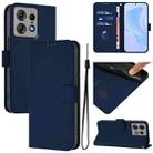 For Motorola Edge 50 Pro Skin Feel Solid Color Leather Phone Case with Lanyard(Navy Blue) - 1