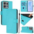 For Motorola Edge 50 Pro Skin Feel Solid Color Leather Phone Case with Lanyard(Lake Blue) - 1