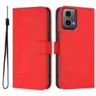 For Motorola Moto G34 Global Skin Feel Solid Color Leather Phone Case with Lanyard(Red) - 2