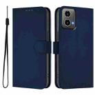 For Motorola Moto G34 Global Skin Feel Solid Color Leather Phone Case with Lanyard(Navy Blue) - 2