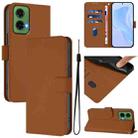 For Motorola Moto G35 Skin Feel Solid Color Leather Phone Case with Lanyard(Brown) - 1