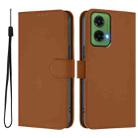 For Motorola Moto G35 Skin Feel Solid Color Leather Phone Case with Lanyard(Brown) - 2