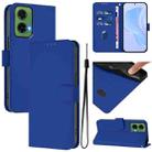 For Motorola Moto G35 Skin Feel Solid Color Leather Phone Case with Lanyard(Dark Blue) - 1