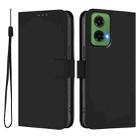 For Motorola Moto G35 Skin Feel Solid Color Leather Phone Case with Lanyard(Black) - 2