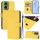 For Motorola Moto G35 Skin Feel Solid Color Leather Phone Case with Lanyard(Lemon Yellow) - 1