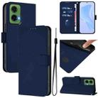 For Motorola Moto G35 Skin Feel Solid Color Leather Phone Case with Lanyard(Navy Blue) - 1