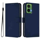 For Motorola Moto G35 Skin Feel Solid Color Leather Phone Case with Lanyard(Navy Blue) - 2