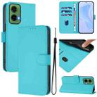 For Motorola Moto G35 Skin Feel Solid Color Leather Phone Case with Lanyard(Lake Blue) - 1